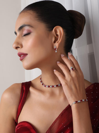 Dhiyona ST SET - Red Diamond Necklace, Earring, Ring, Bracelet
