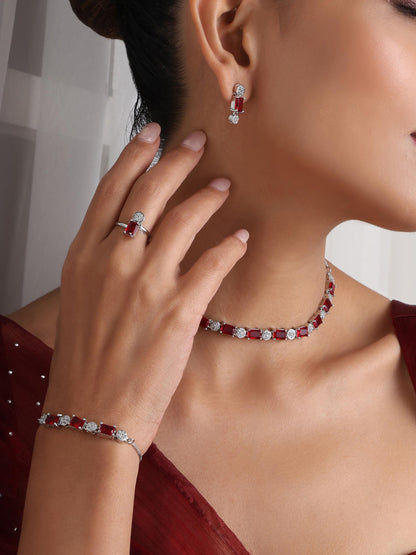 Dhiyona ST SET - Red Diamond Necklace, Earring, Ring, Bracelet