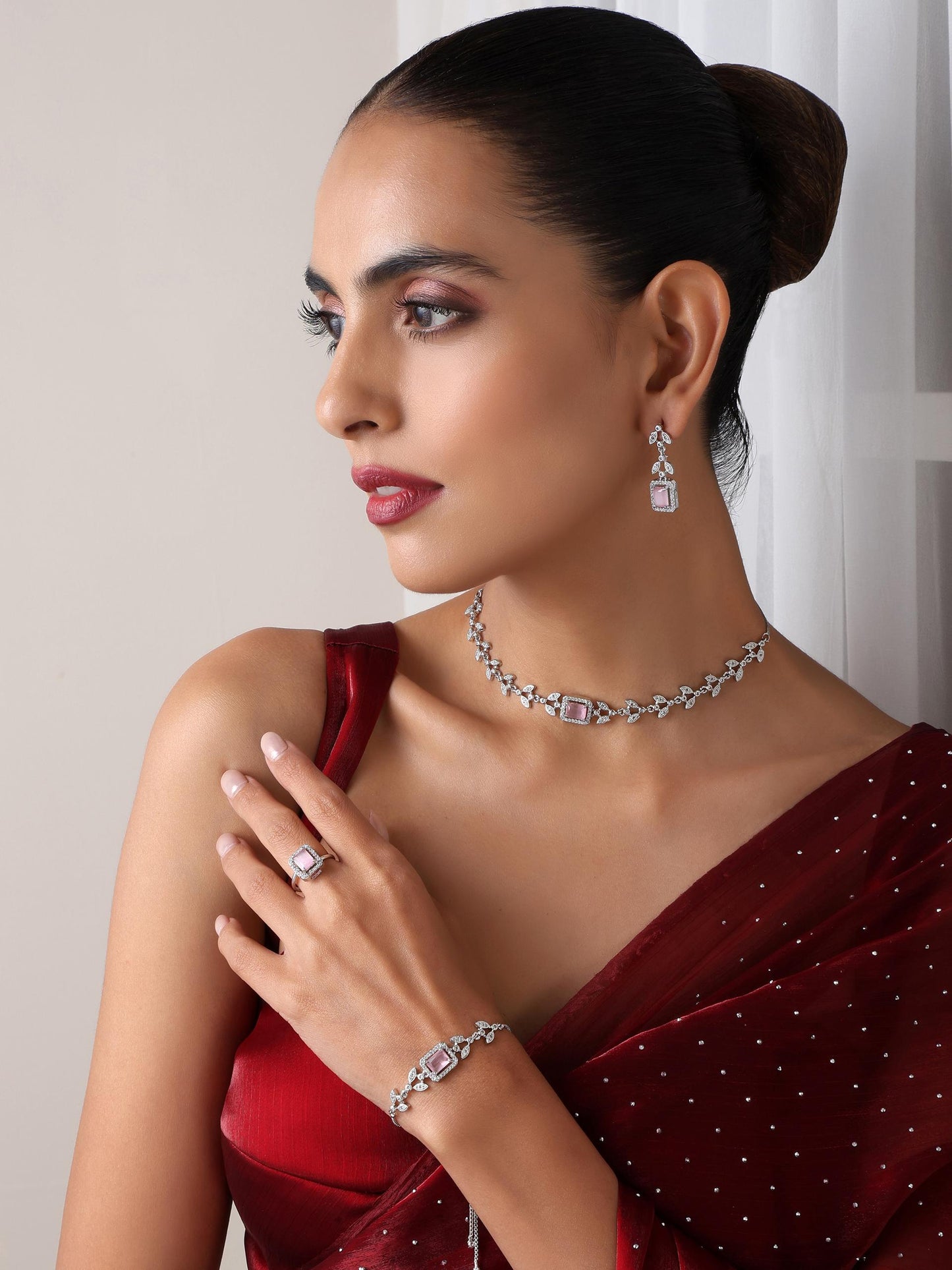 Dhiyona ST SET - Pink Petal Diamond Necklace, Earring, Ring, Bracelet