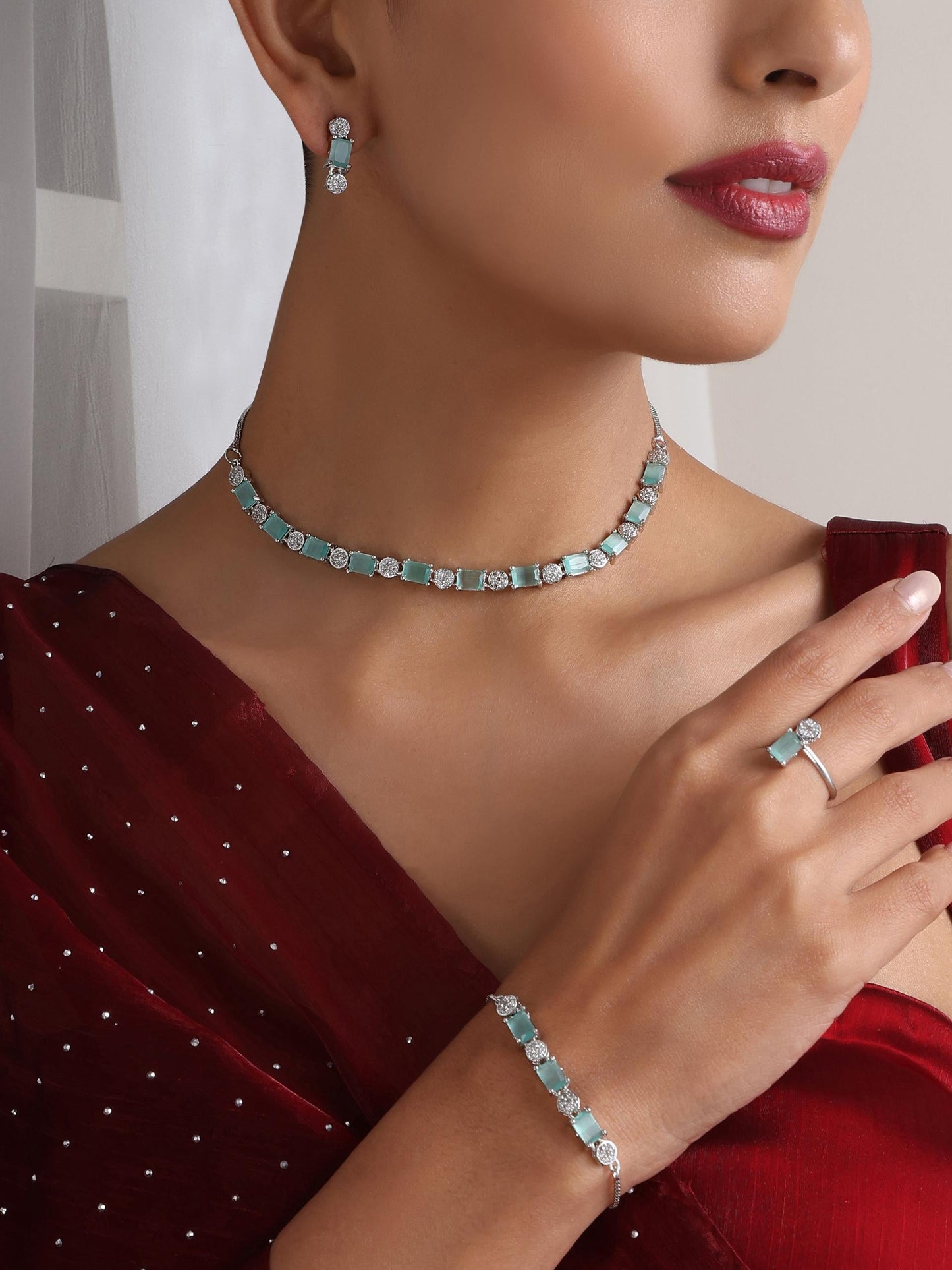 Dhiyona ST SET - Light Blue Diamond Necklace, Earring, Ring, Bracelet