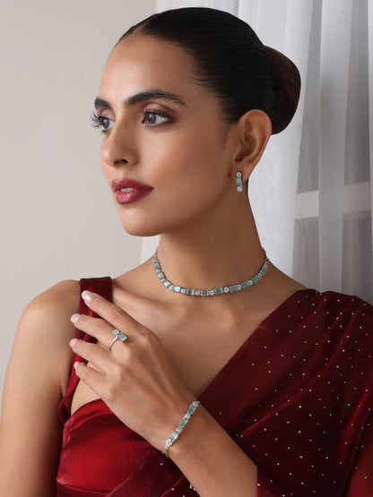 Dhiyona ST SET - Light Blue Diamond Necklace, Earring, Ring, Bracelet
