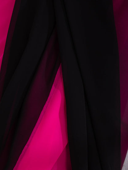 Dhiyona ST Fuchsia & Black Triangle Georgette Saree with Posh Black Blouse Fabric