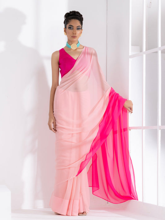 Dhiyona ST Sundown Blush & Pink Triangle Georgette Saree with Fuchsia Blouse Fabric