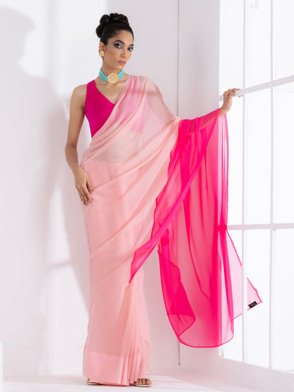 Dhiyona ST Sundown Blush & Pink Triangle Georgette Saree with Fuchsia Blouse Fabric