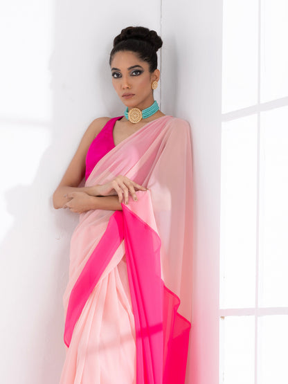 Dhiyona ST Sundown Blush & Pink Triangle Georgette Saree with Fuchsia Blouse Fabric