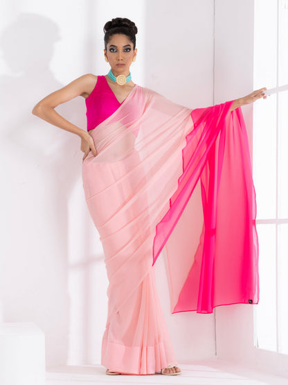 Dhiyona ST Sundown Blush & Pink Triangle Georgette Saree with Fuchsia Blouse Fabric