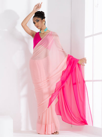 Dhiyona ST Sundown Blush & Pink Triangle Georgette Saree with Fuchsia Blouse Fabric