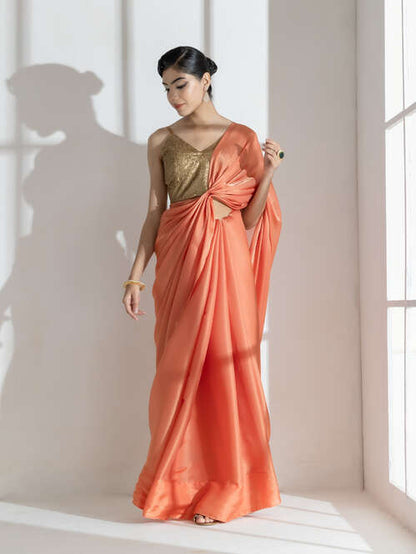 Dhiyona ST Glaze Silky Organza Saree with Rainbow Lace and Self Blouse Fabric