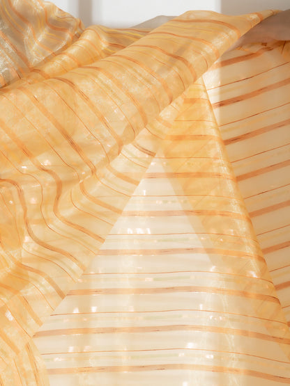 Dhiyona ST Sun Glow Yellow Organza Saree with Rosegold Stripes