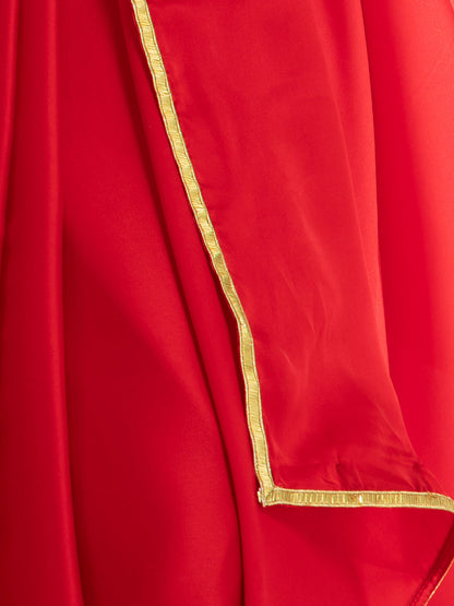 Dhiyona ST Red Satin Saree with Lace and Red  Blouse Fabric
