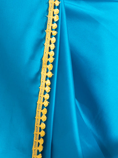 Dhiyona ST Pacific Blue Satin Saree with Yellow Lace & Posh Blouse Fabric