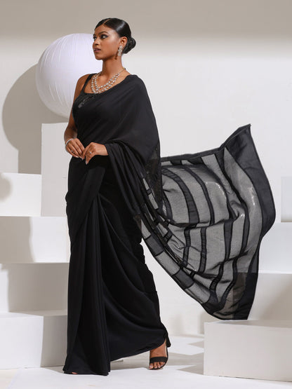 Dhiyona ST Black Red Carpet Look Saree with Black Sequins Patch work