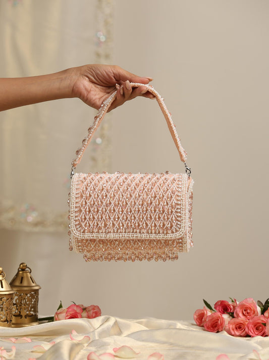 Dhiyona ST Beaded Cream and Pearl Clutch Bag