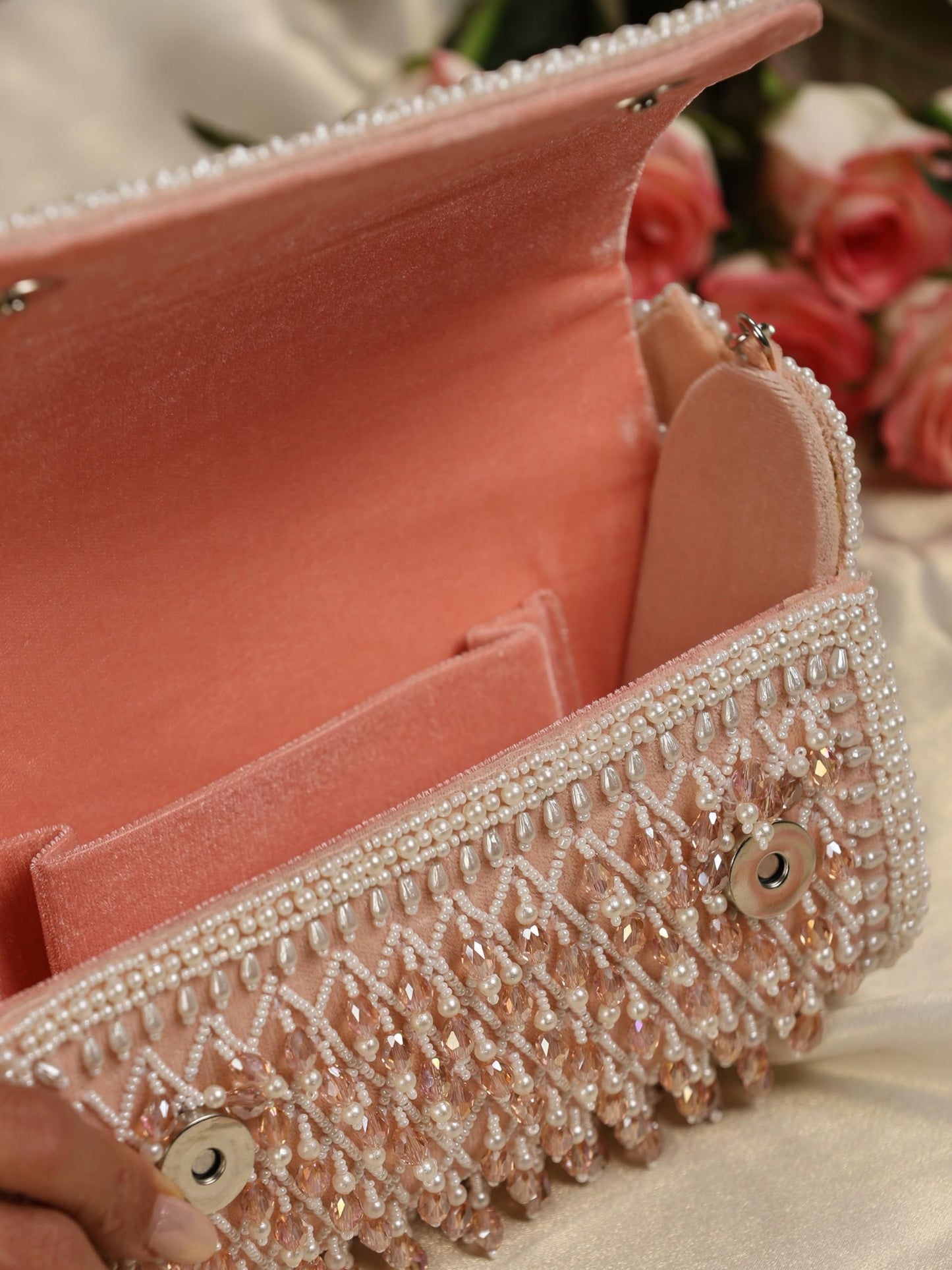 Dhiyona ST Beaded Cream and Pearl Clutch Bag