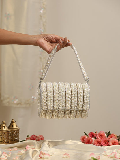 Dhiyona ST Pearl Silver Beaded Clutch Bag