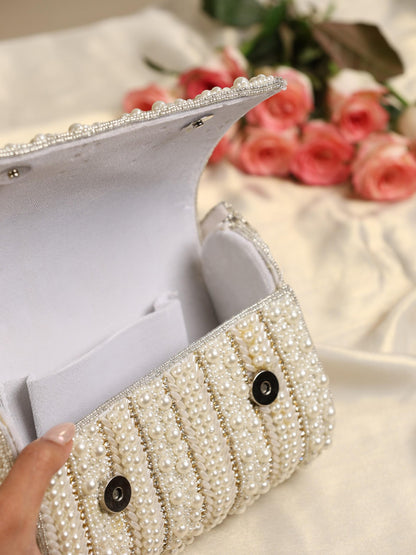 Dhiyona ST Pearl Silver Beaded Clutch Bag