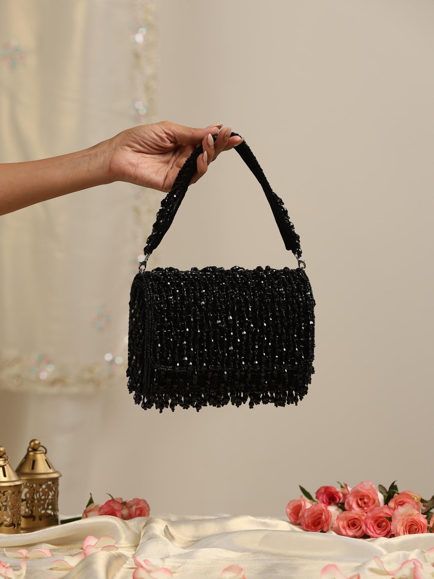 Dhiyona ST Beaded Black Clutch Bag
