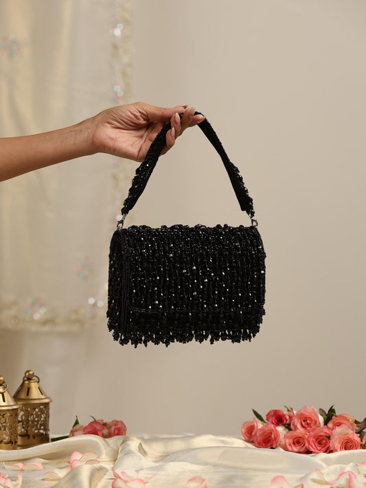 Dhiyona ST Beaded Black Clutch Bag