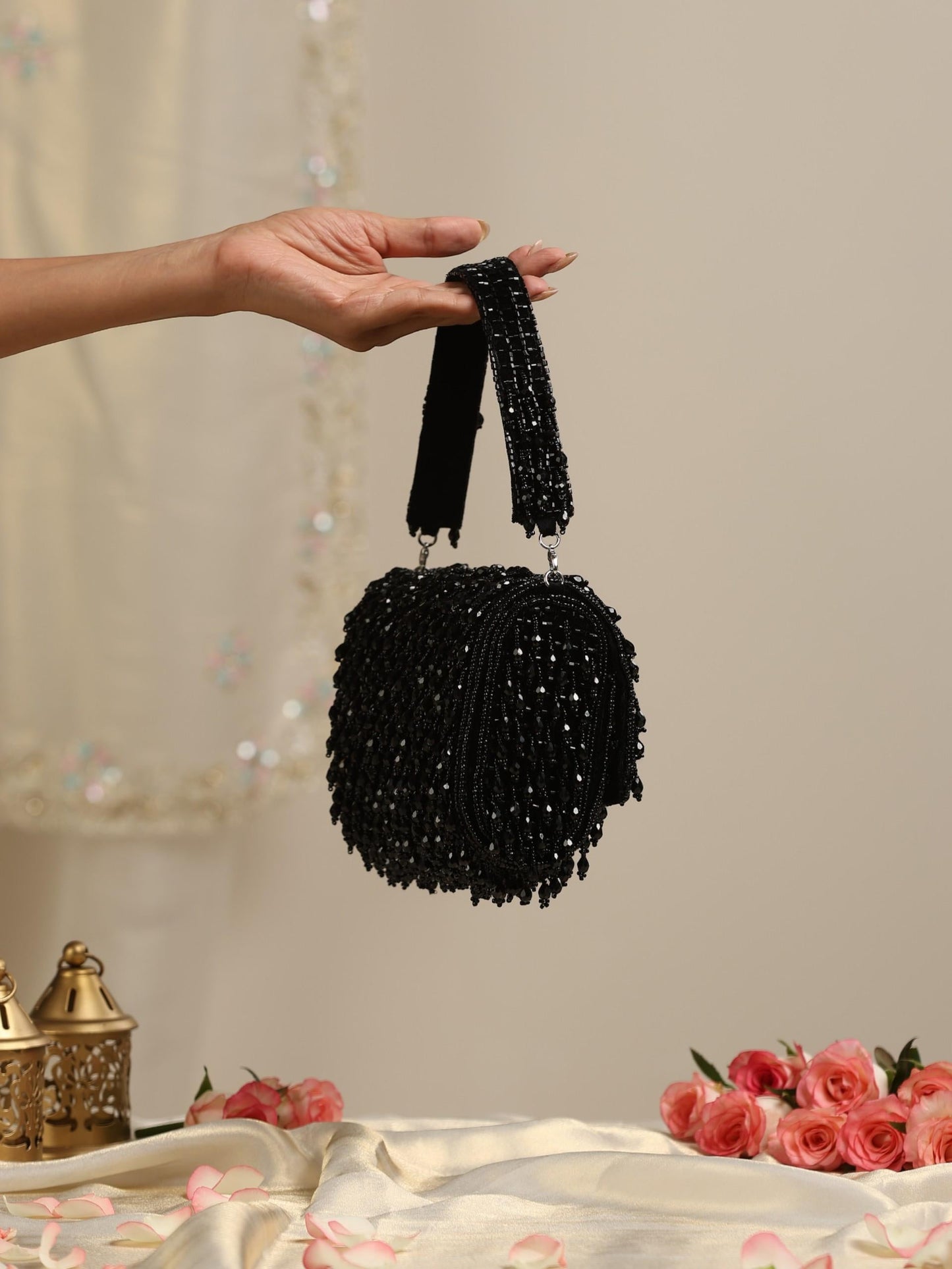 Dhiyona ST Beaded Black Clutch Bag