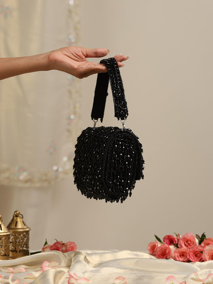 Dhiyona ST Beaded Black Clutch Bag