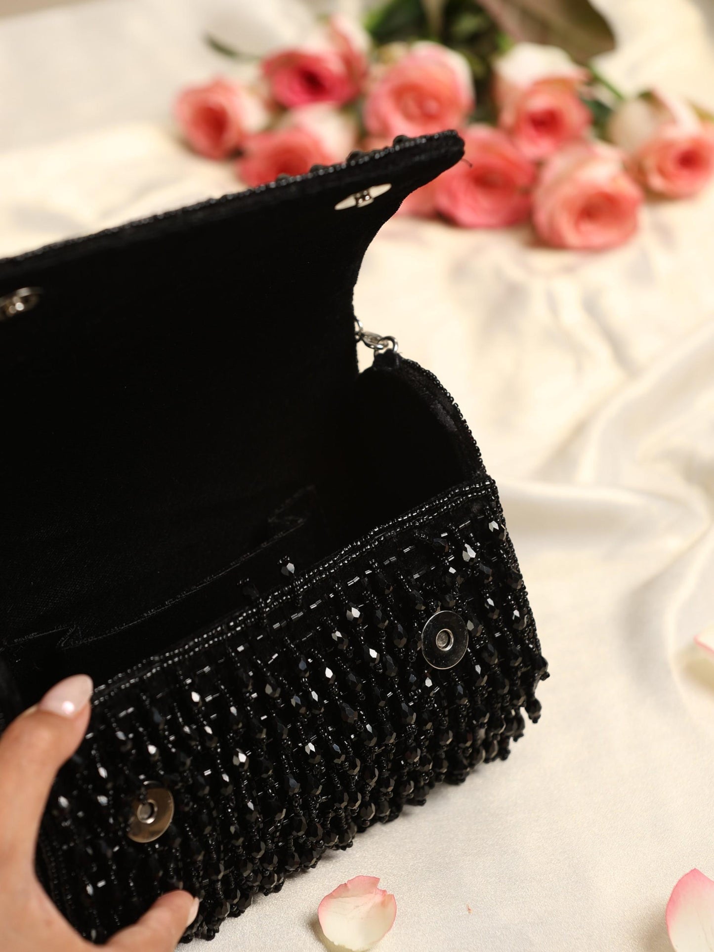 Dhiyona ST Beaded Black Clutch Bag