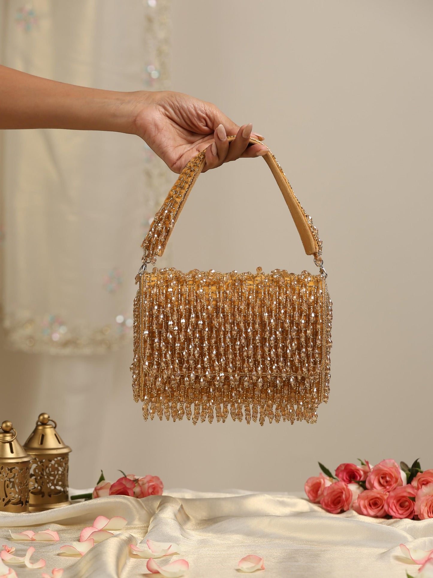 Dhiyona ST Gold Long Beaded Clutch Bag