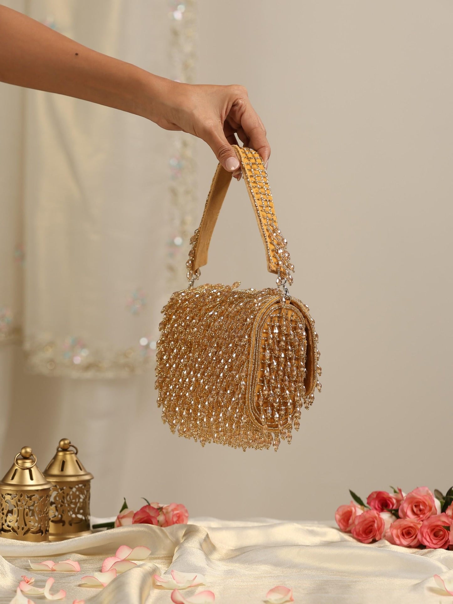 Dhiyona ST Gold Long Beaded Clutch Bag
