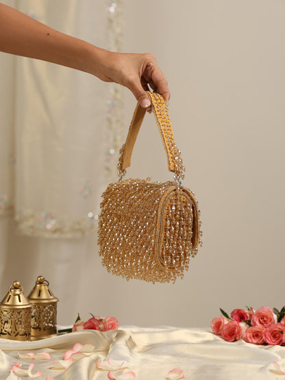Dhiyona ST Gold Long Beaded Clutch Bag