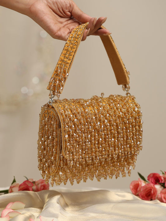 Dhiyona ST Gold Long Beaded Clutch Bag