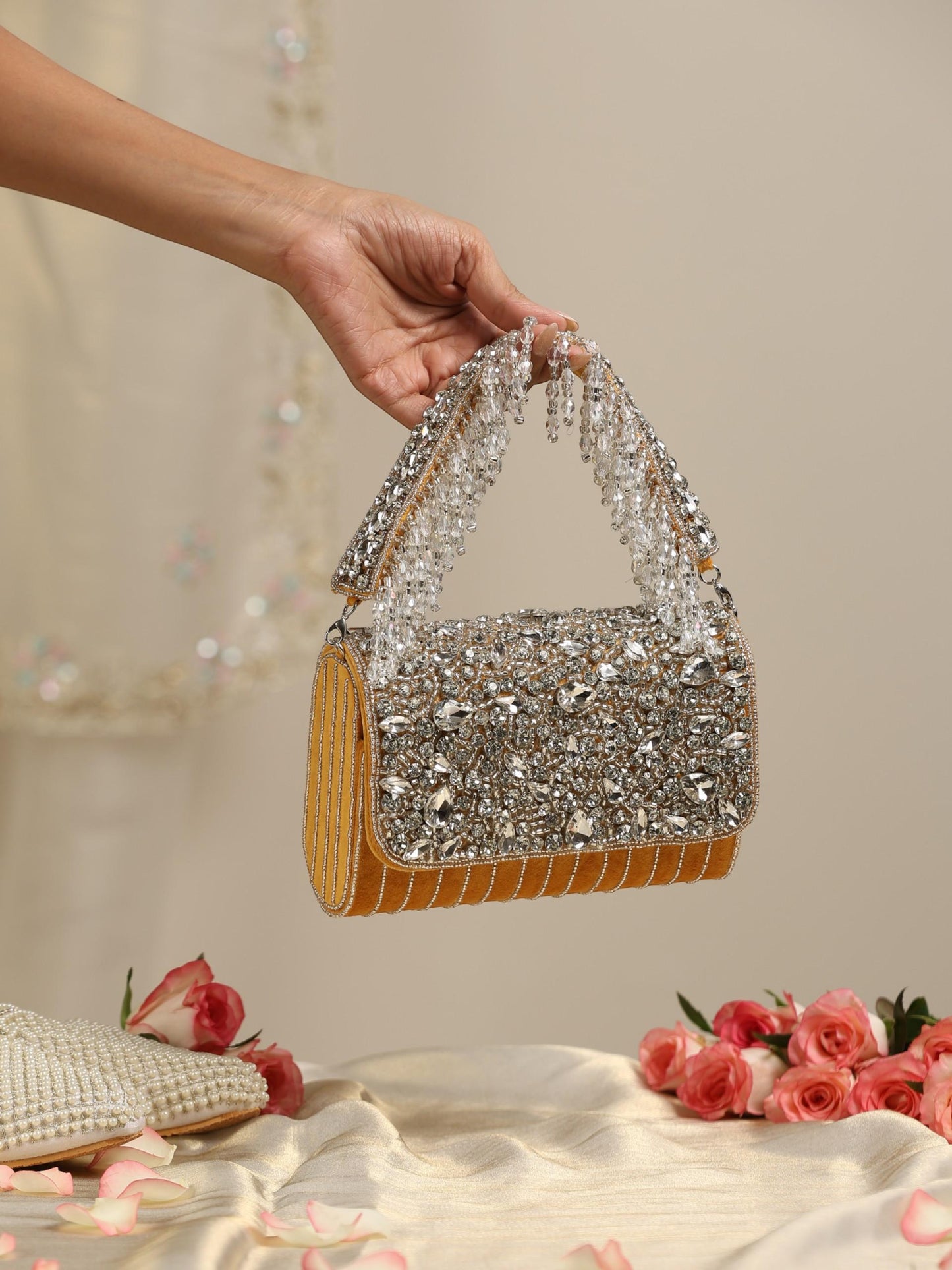 Dhiyona ST Beaded Silver and Yellow Clutch Bag