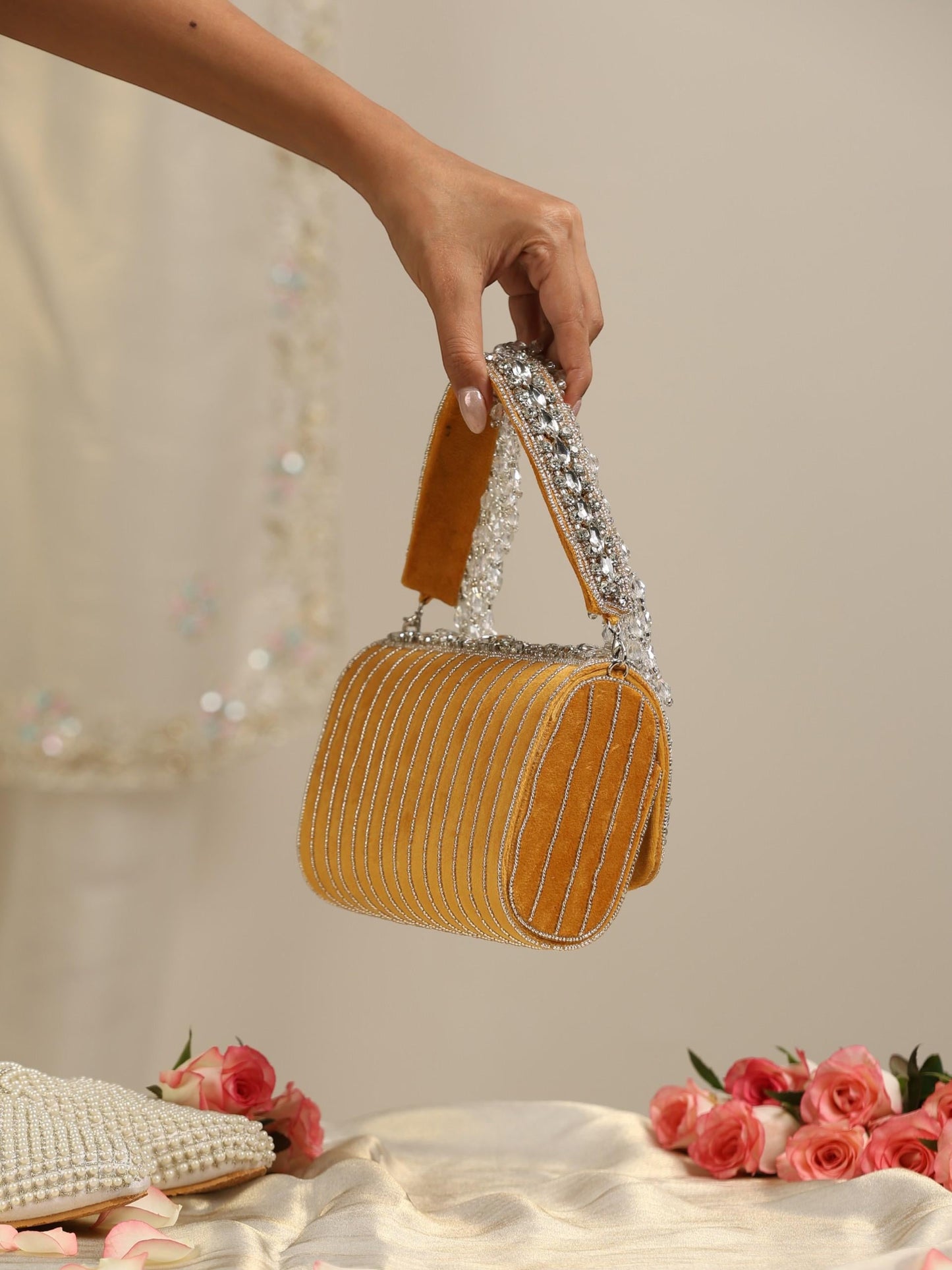 Dhiyona ST Beaded Silver and Yellow Clutch Bag