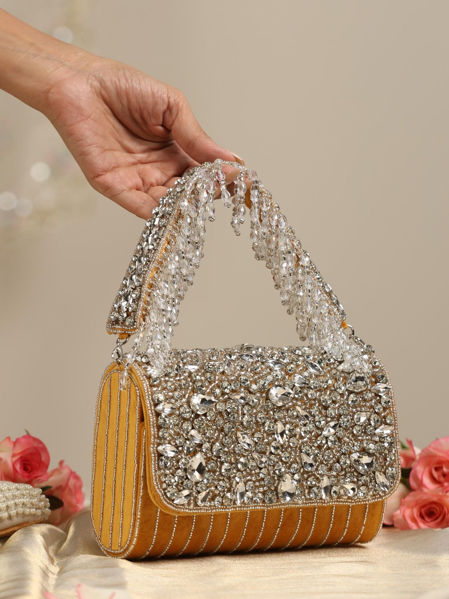 Dhiyona ST Beaded Silver and Yellow Clutch Bag