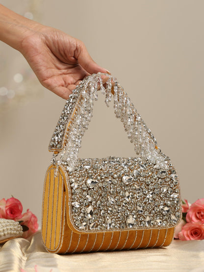 Dhiyona ST Beaded Silver and Yellow Clutch Bag