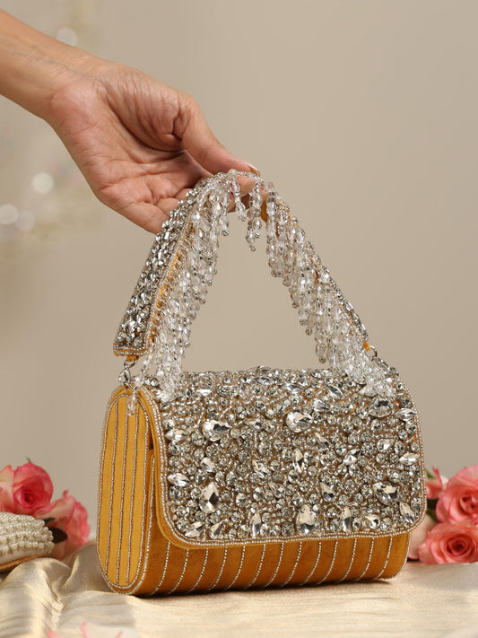Dhiyona ST Beaded Silver and Yellow Clutch Bag
