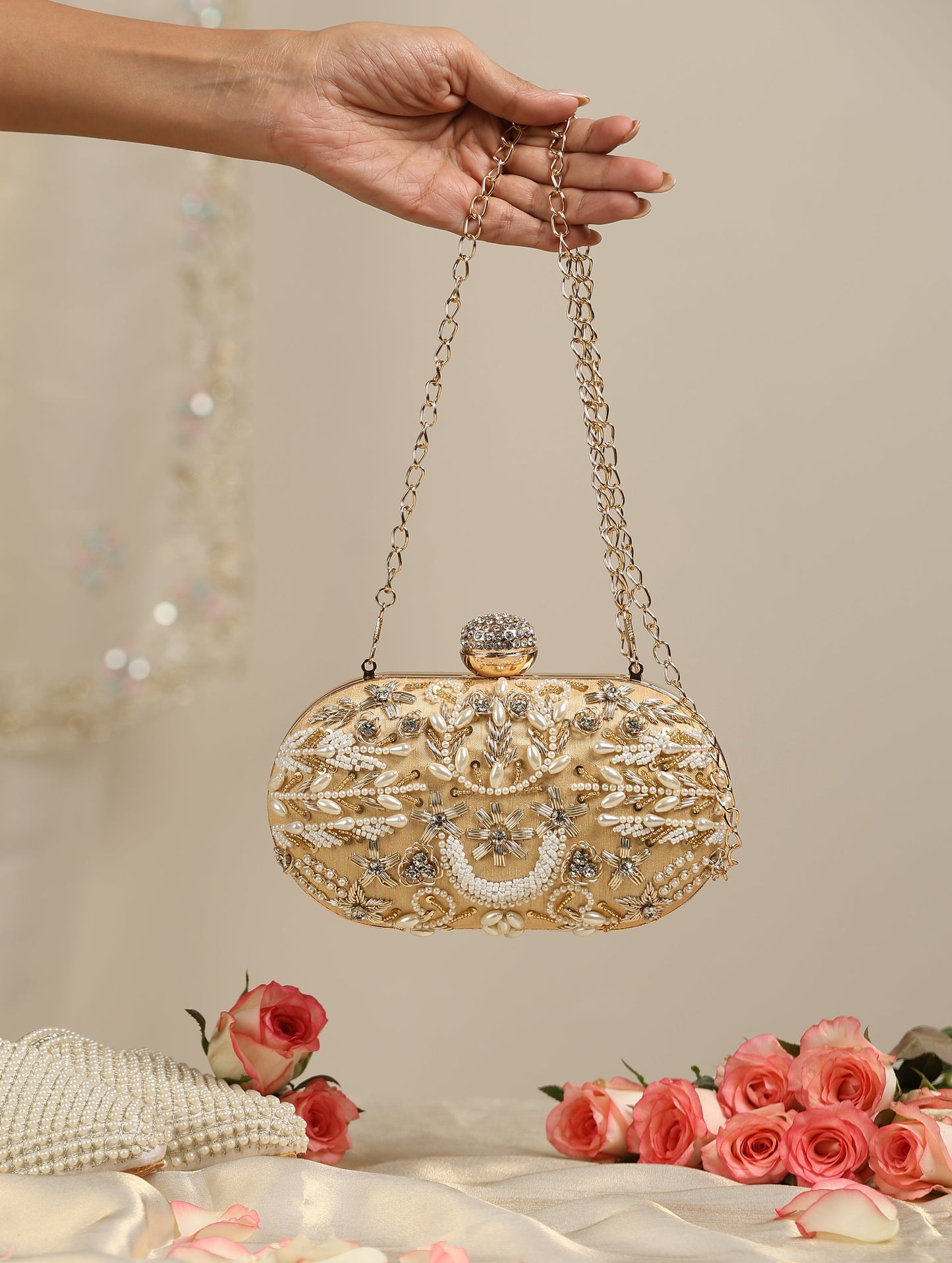 Dhiyona ST Gold and Cream Metal Bag