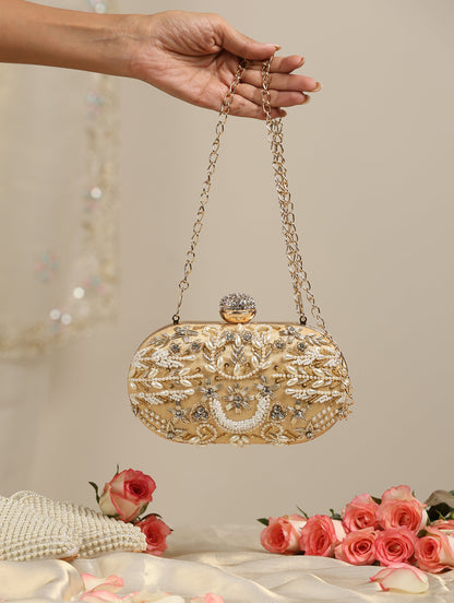 Dhiyona ST Gold and Cream Metal Bag