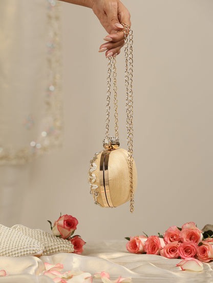 Dhiyona ST Gold and Cream Metal Bag