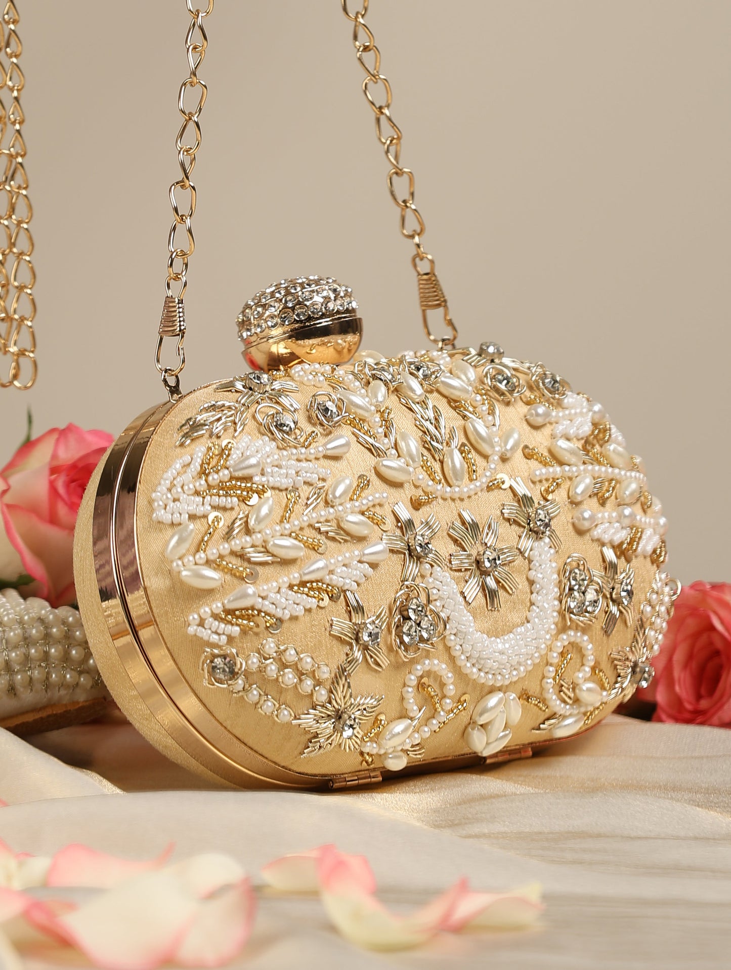 Dhiyona ST Gold and Cream Metal Bag