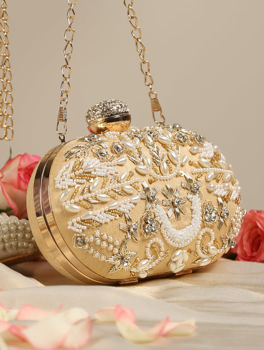 Dhiyona ST Gold and Cream Metal Bag