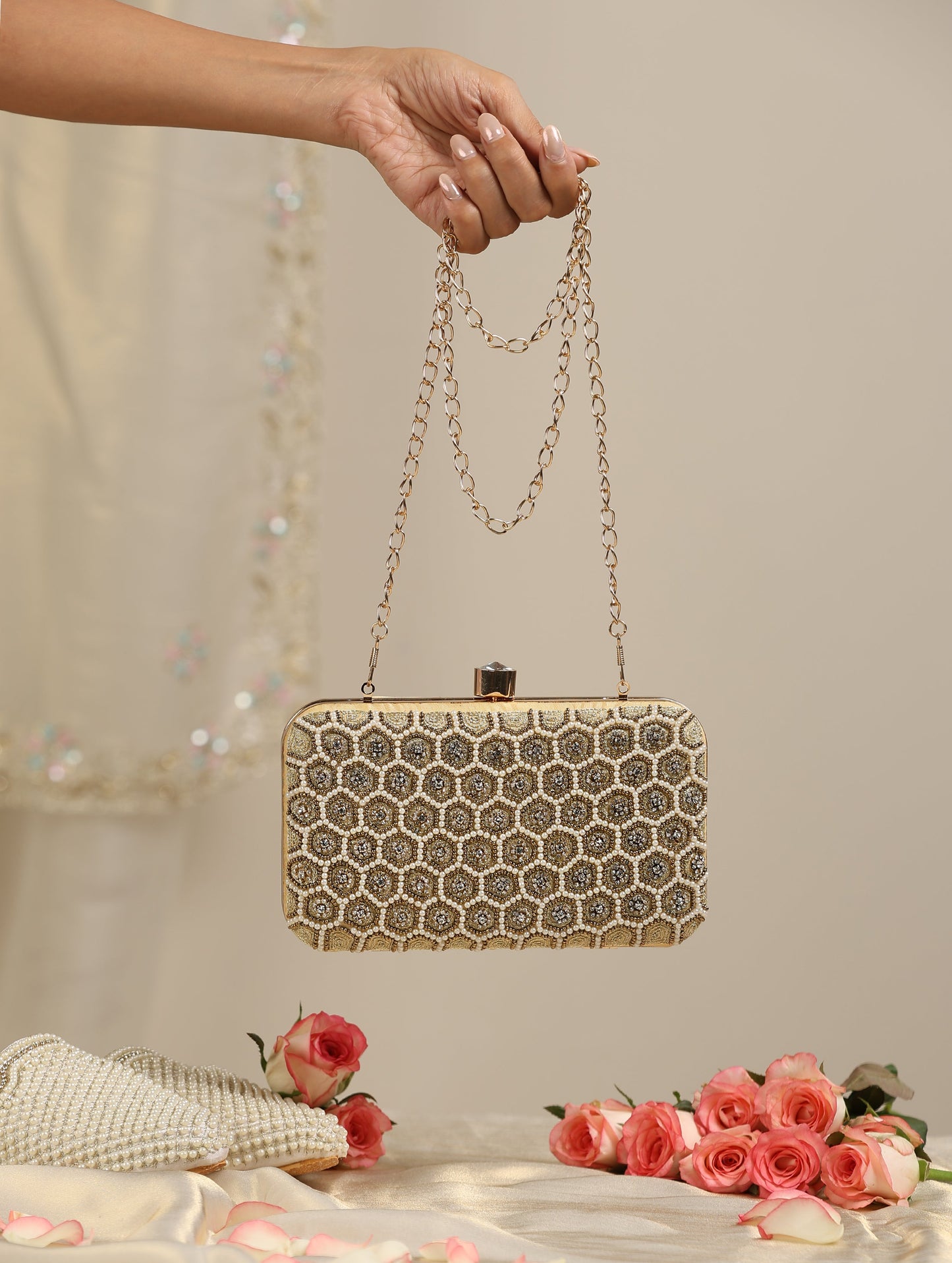 Dhiyona ST Radiant Hexagon Gold Clutch Bag