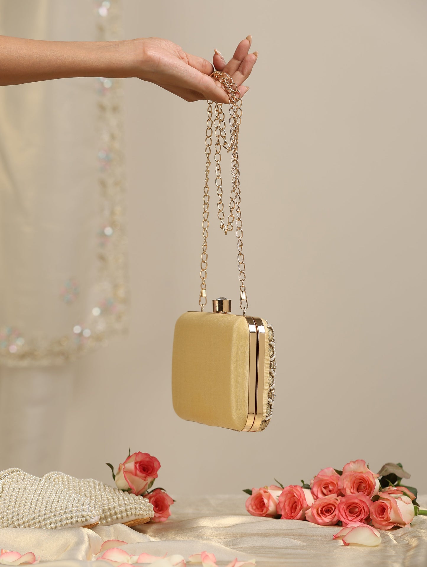 Dhiyona ST Radiant Hexagon Gold Clutch Bag