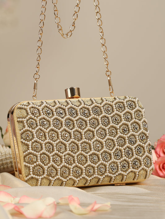 Dhiyona ST Radiant Hexagon Gold Clutch Bag
