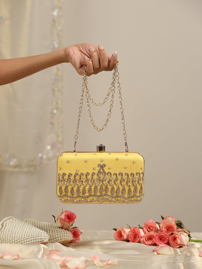 Dhiyona ST Yellow Metal Bag with Pearls
