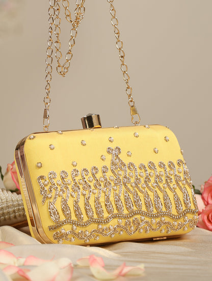 Dhiyona ST Yellow Metal Bag with Pearls