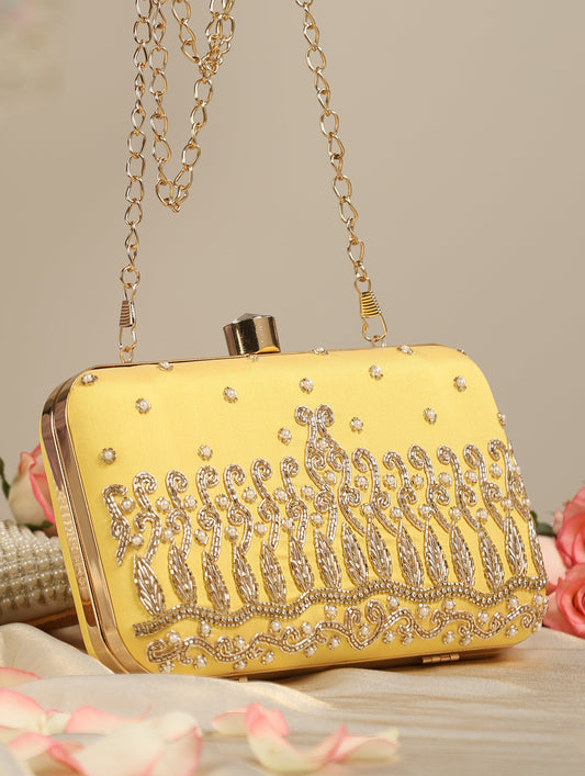 Dhiyona ST Yellow Metal Bag with Pearls