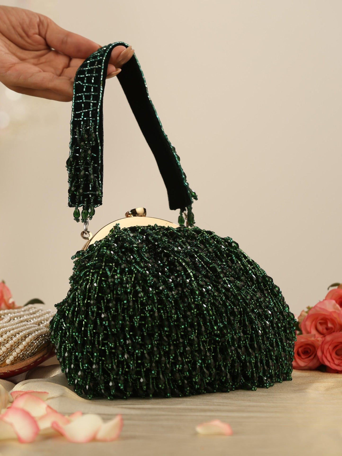 Dhiyona ST Beaded Emerald Green Clutch Bag
