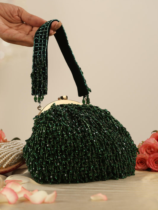 Dhiyona ST Beaded Emerald Green Clutch Bag