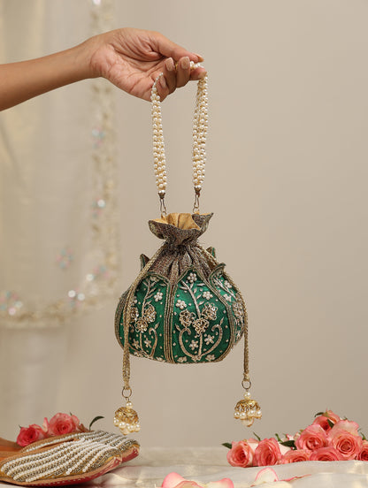 Dhiyona ST Green and Gold Potli Bag