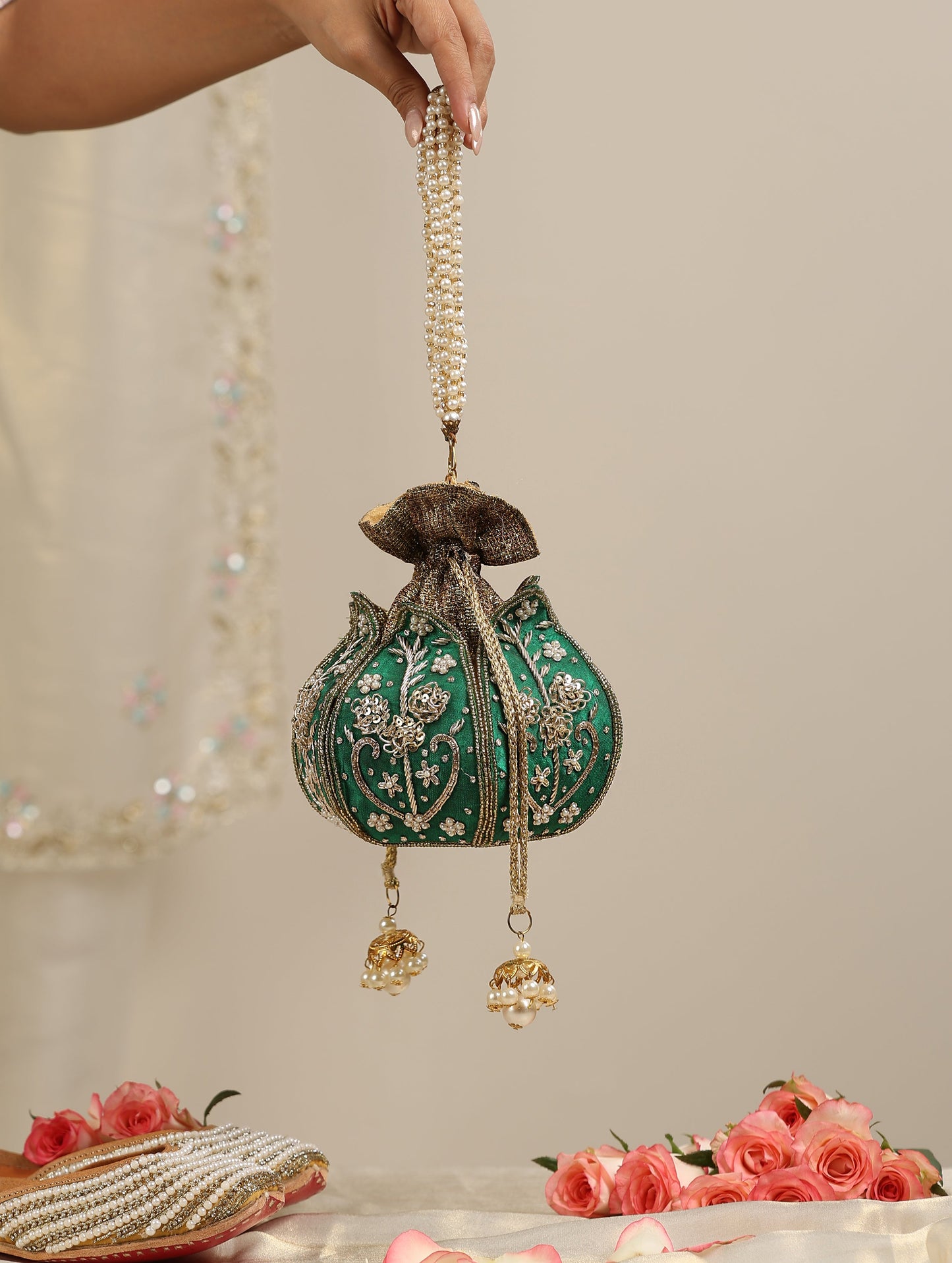 Dhiyona ST Green and Gold Potli Bag