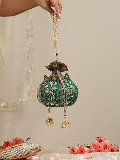 Dhiyona ST Green and Gold Potli Bag
